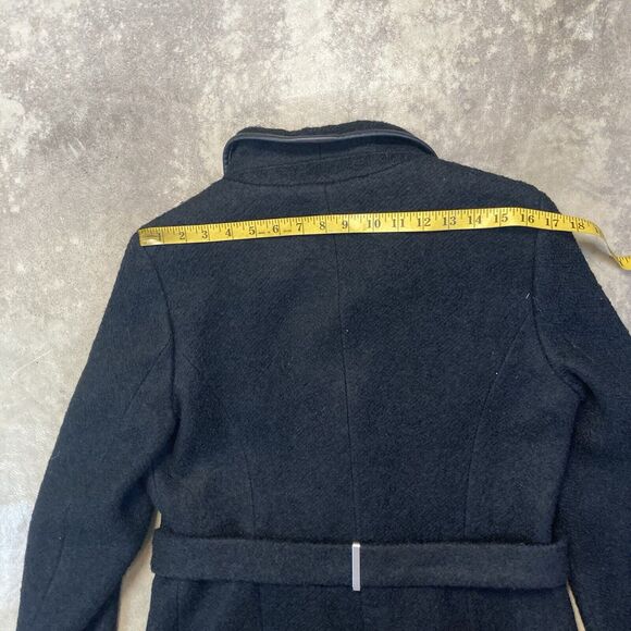 Calvin Klein Trench Coat Womens 10 Black Belted Wool Blend Mid Length - Picture 5 of 11